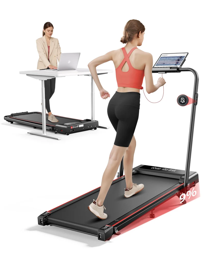4-in-1 Laufband klappbar mit 9% Neigung, 2,5HP Motor, 12km/h, Walking Pad leise für Zuhause & Büro