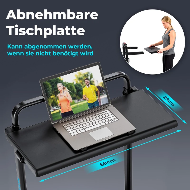 Riksion Laufband klappbar mit Schreibtisch, Steigung einstellbar, bis 14 km/h, LED-Anzeige, App & Fernbedienung