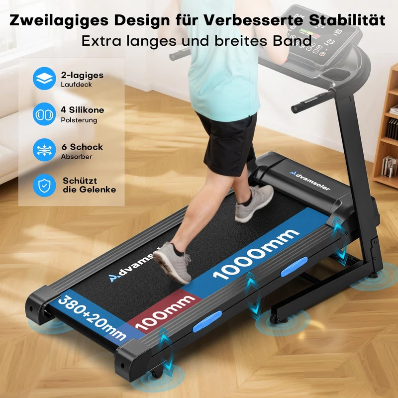 Laufband mit automatischer Neigung 1-15%, klappbar, 14 km/h, 160 kg Belastbarkeit, App-kompatibel