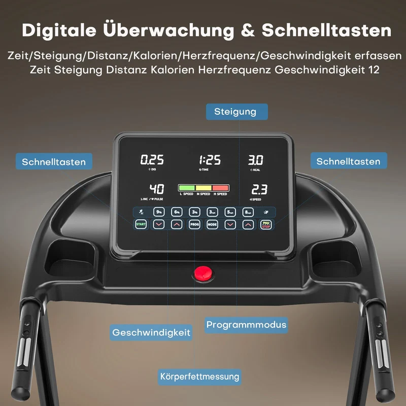 Laufband mit automatischer Neigung 1-15%, klappbar, 14 km/h, 160 kg Belastbarkeit, App-kompatibel