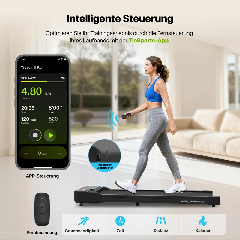 Mobvoi Walking Pad Plus – KI-Laufband 42 cm breit, 2,25 PS, Bluetooth-Lautsprecher, klappbar, App-Steuerung