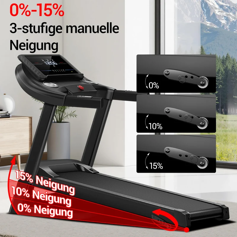 UMAY Laufband klappbar mit Steigung 3 Stufen, 3,0 PS Motor, 14 km/h, leise, App-Steuerung, 12 Programme