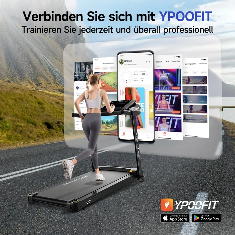 YPOO Laufband klappbar mit 8% Steigung, 2,5 HP Motor, 13 km/h, große Lauffläche 106x38 cm, LED-Display