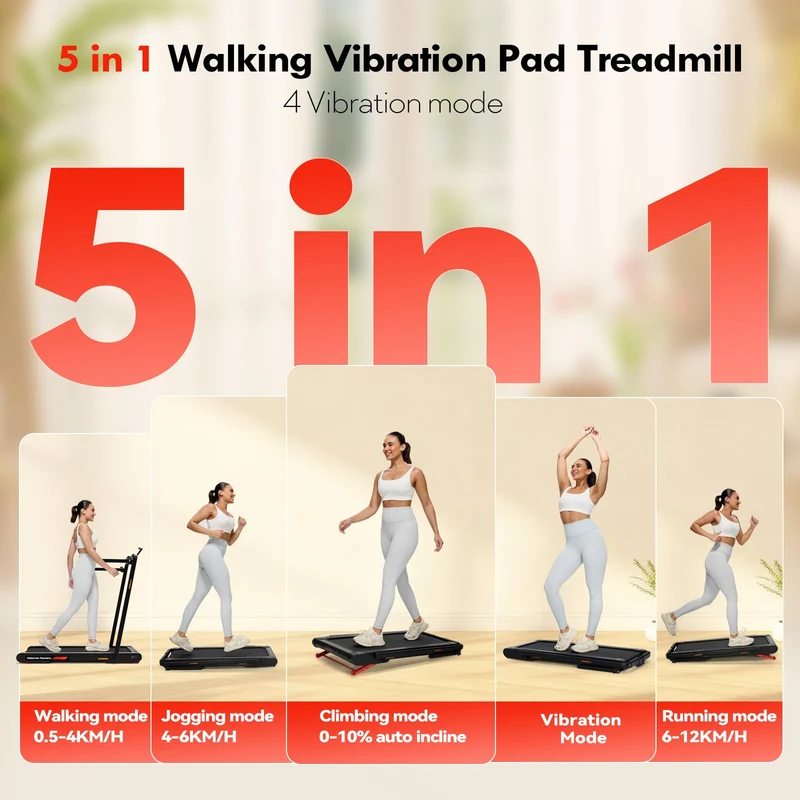 Sperax 4-in-1 Walking Pad mit Vibration & App, klappbares Laufband 0,5-12 km/h, 0-10% Steigung, 400W