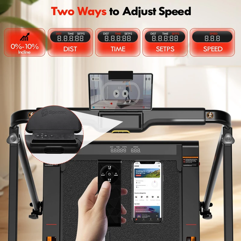Sperax 4-in-1 Walking Pad mit Vibration & App, klappbares Laufband 0,5-12 km/h, 0-10% Steigung, 400W