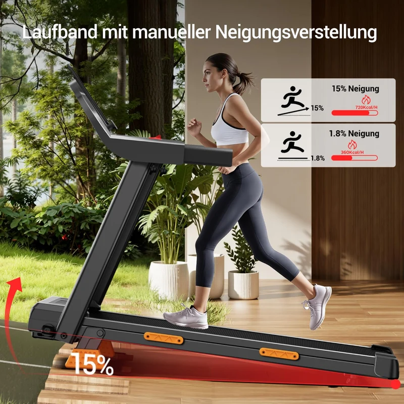 LONTEK Laufband für Zuhause klappbar 12 KM/H mit 15% Steigung, Herzfrequenzmonitor, 12 Programme, bis 136 kg