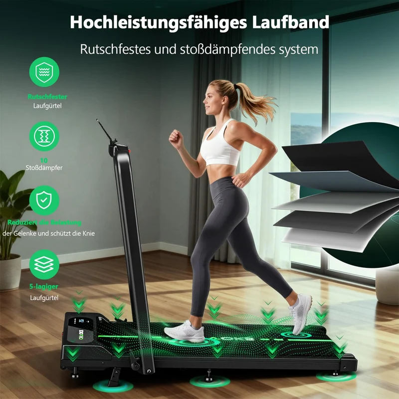 Laufband für Zuhause klappbar mit App & 9% Steigung, 2,75HP Motor, 12km/h, Walking Pad leise