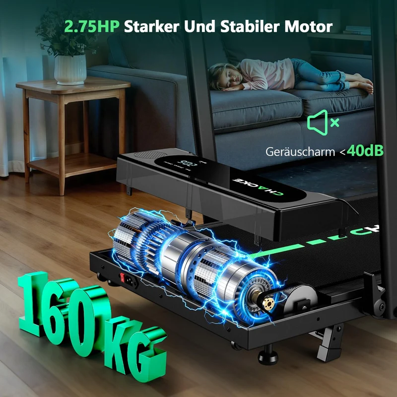 Laufband für Zuhause klappbar mit App & 9% Steigung, 2,75HP Motor, 12km/h, Walking Pad leise