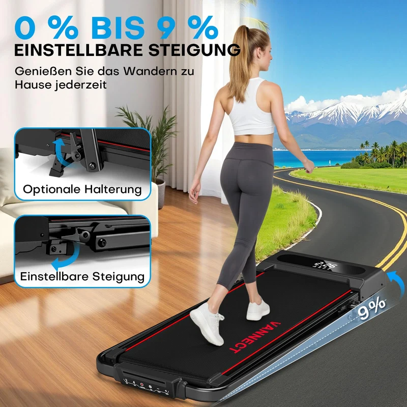 VANNECT Walking Pad klappbar 1-12 km/h mit 9% Steigung, LCD-Display & Fernbedienung, ultra-leise für Zuhause