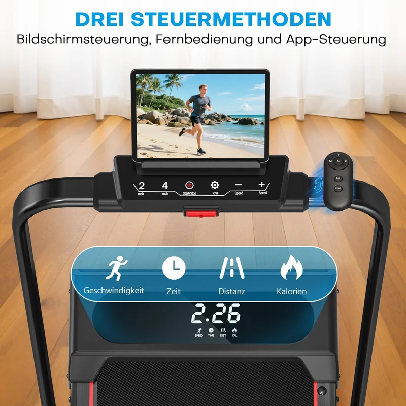 VANNECT Walking Pad klappbar 1-12 km/h mit 9% Steigung, LCD-Display & Fernbedienung, ultra-leise für Zuhause