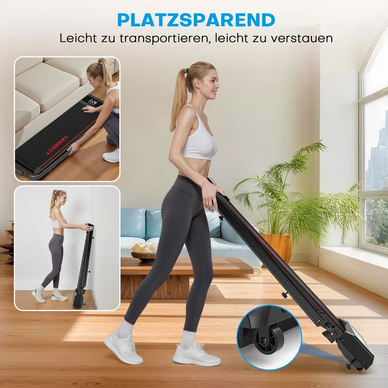 VANNECT Walking Pad klappbar 1-12 km/h mit 9% Steigung, LCD-Display & Fernbedienung, ultra-leise für Zuhause