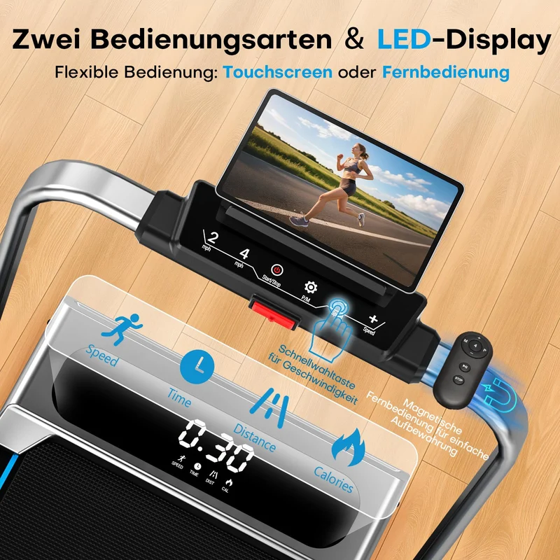 FOUSAE Laufband klappbar mit 9% Steigung, 2.75HP Walking Pad für Zuhause, bis 160 kg, App-kompatibel