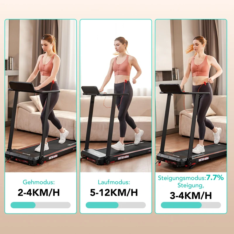 CITYSPORTS Laufband klappbar für Zuhause bis 12 km/h, LED-Anzeige, App, Bluetooth & Tablet-Halter