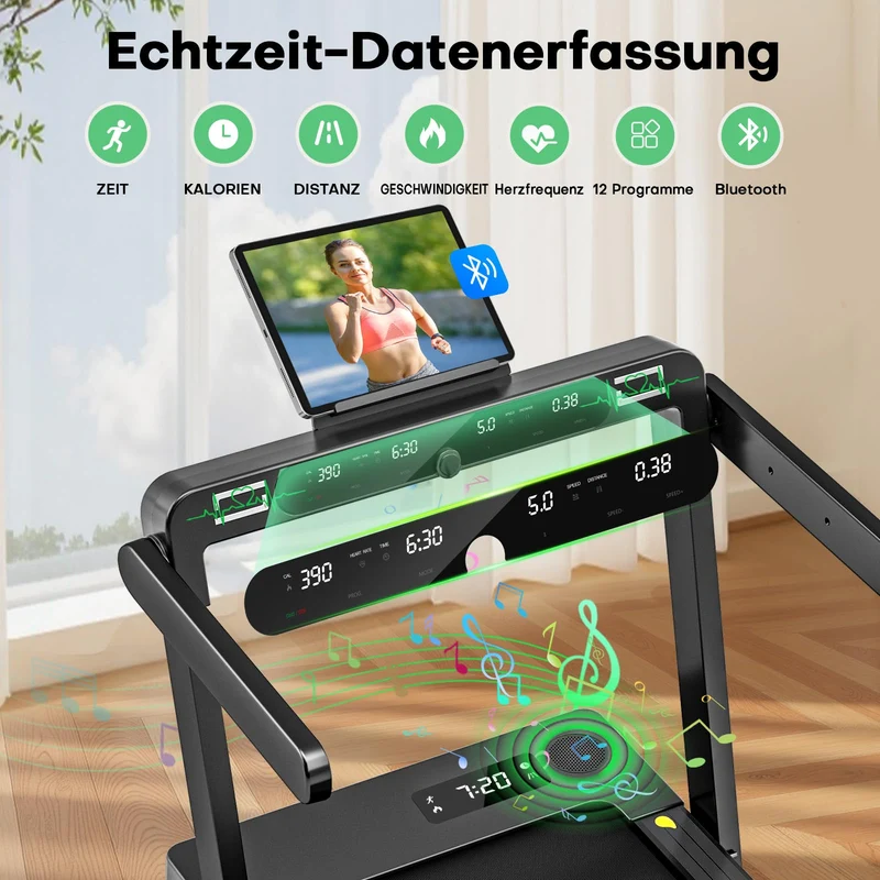 Laufband für Zuhause klappbar mit 12% Steigung, Walking Pad 1-14 km/h, App-Steuerung, 3,0 HP Motor