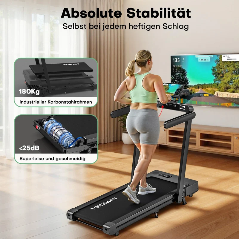Laufband für Zuhause klappbar mit 12% Steigung, Walking Pad 1-14 km/h, App-Steuerung, 3,0 HP Motor
