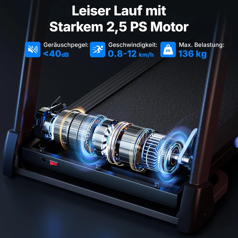 Laufband klappbar mit 15% Steigung, 2.5PS elektrisch, 0.8-12km/h, LED Display, bis 136kg