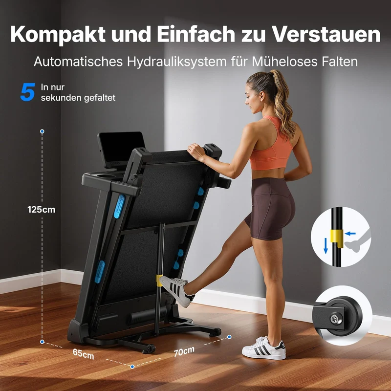 Laufband klappbar mit 15% Steigung, 2.5PS elektrisch, 0.8-12km/h, LED Display, bis 136kg