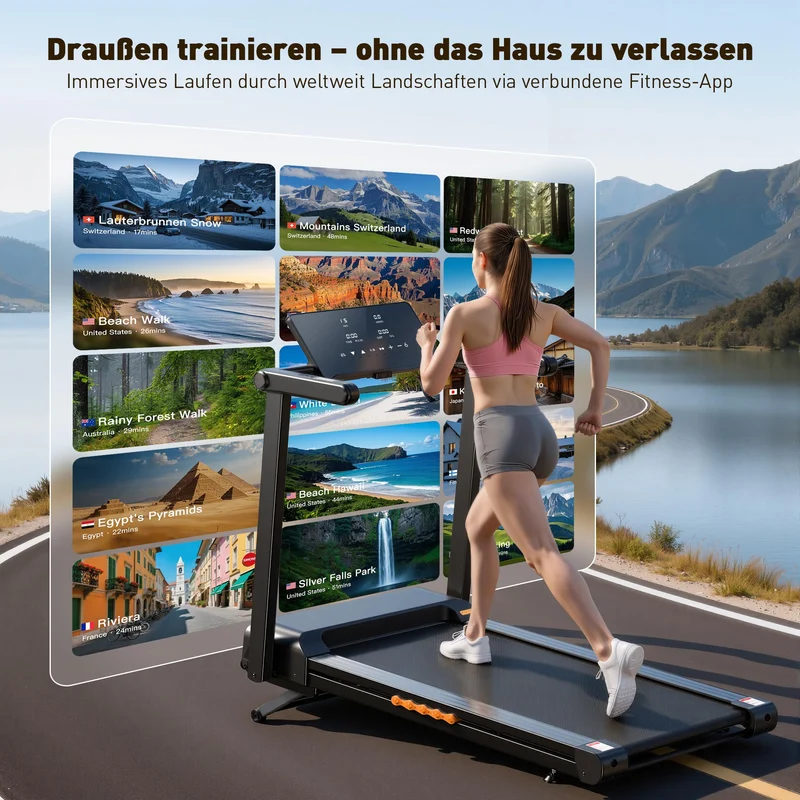 JAGJOG Laufband klappbar mit 15% Steigung, 3,5 PS Motor, 12 HIIT-Programme, App-Steuerung, für Zuhause