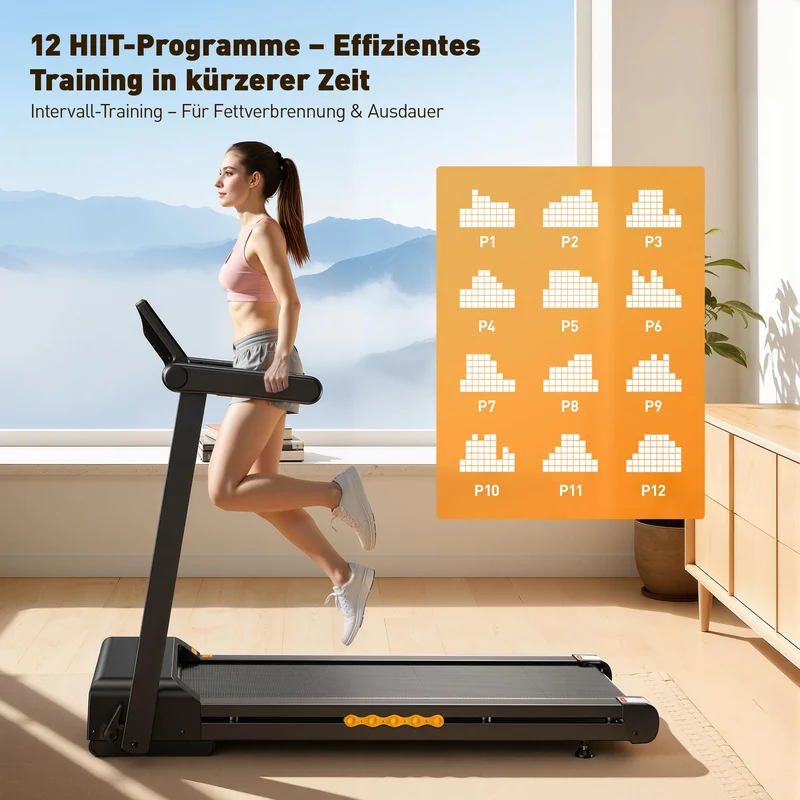 JAGJOG Laufband klappbar mit 15% Steigung, 3,5 PS Motor, 12 HIIT-Programme, App-Steuerung, für Zuhause