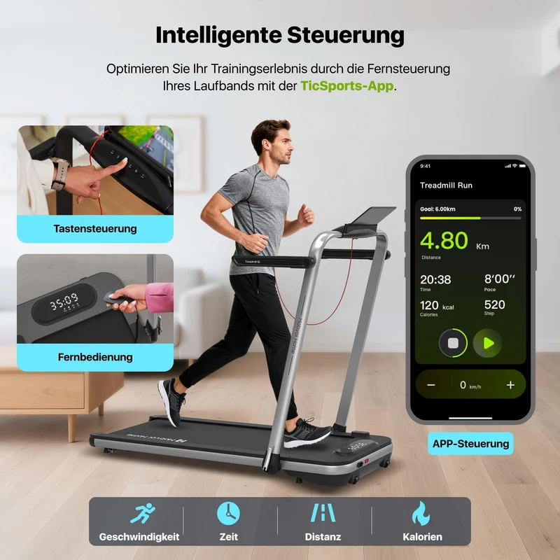 Mobvoi Home Laufband SE klappbar – 2,5 PS Motor, 12 km/h, KI-App, kompakt & leise, 120 kg Belastbarkeit