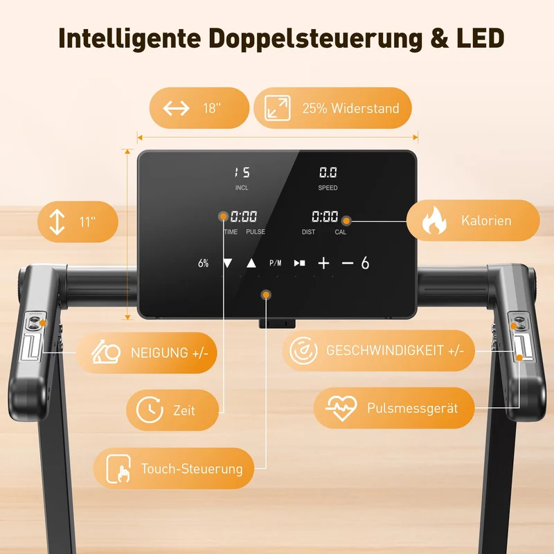 JAGJOG Laufband klappbar mit 18% automatischer Steigung, 4,5 PS Motor, 16 km/h, 180 kg Belastbarkeit, LED-Display