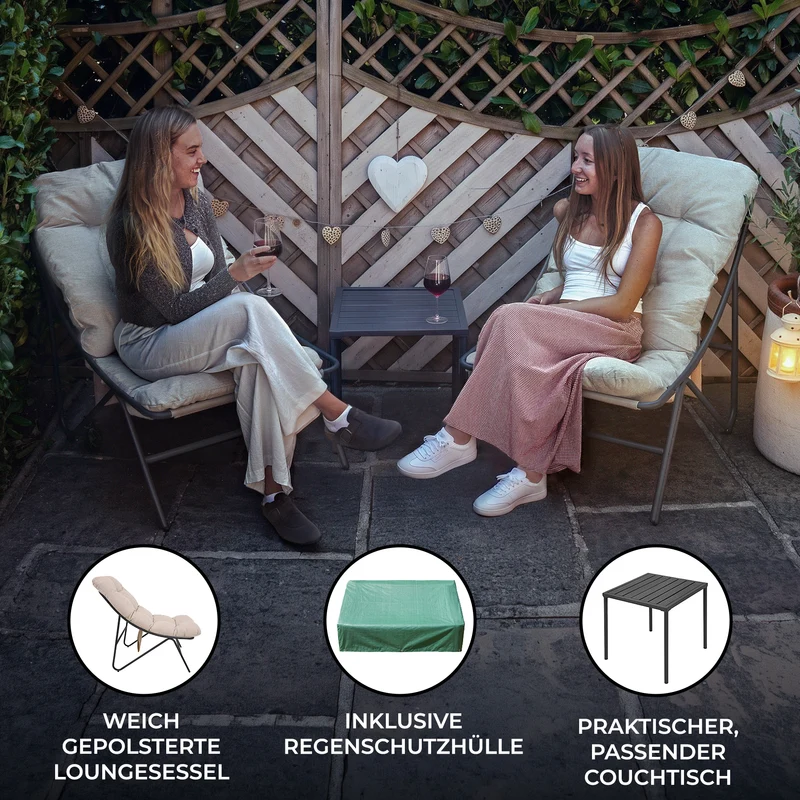 3-Teiliges Bistro-Set – Grau mit Cremefarbenden Kissen