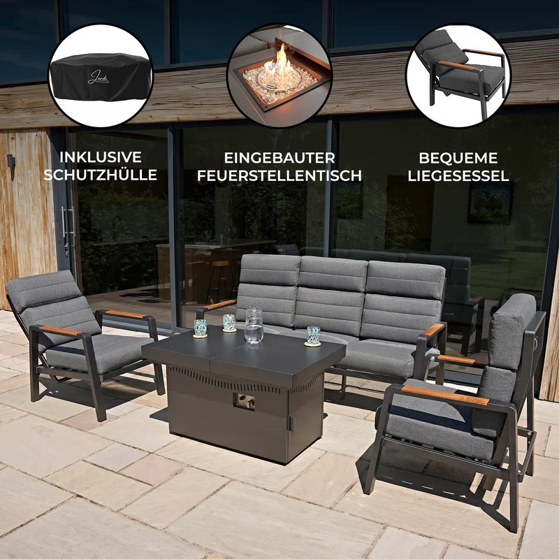 5-Sitzer Gartenmöbel mit Feuerstelle & Liegegestellung