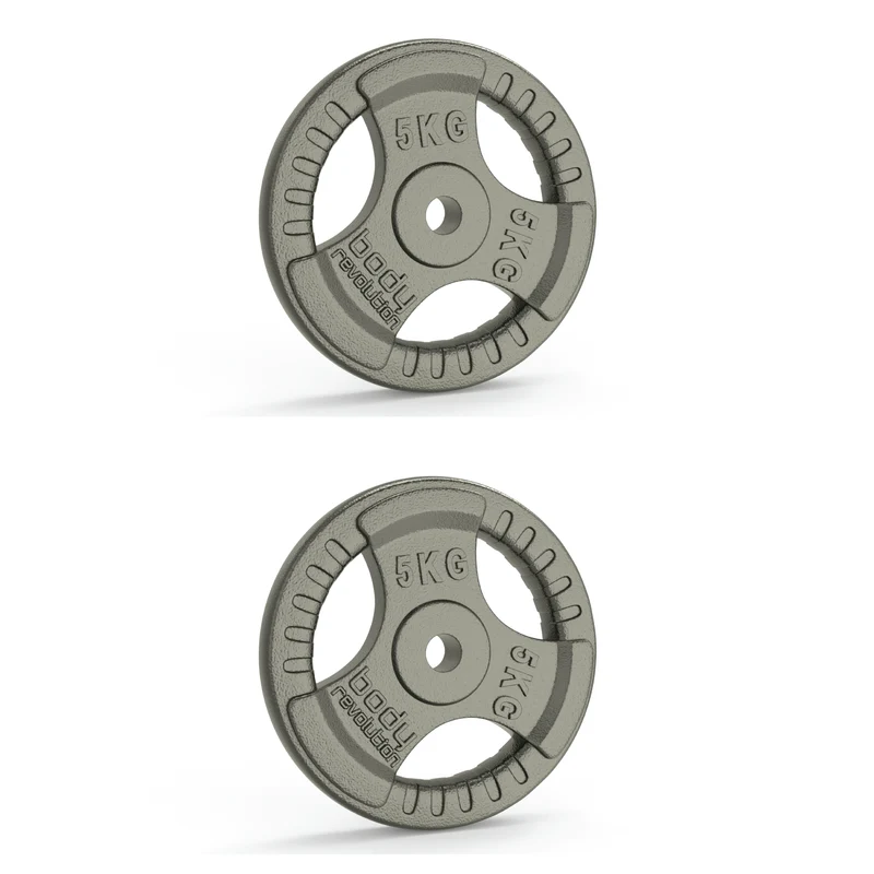 2x 5kg Gusseiserne Gewichtsscheiben – 1” Standard mit Dreifach-Griff