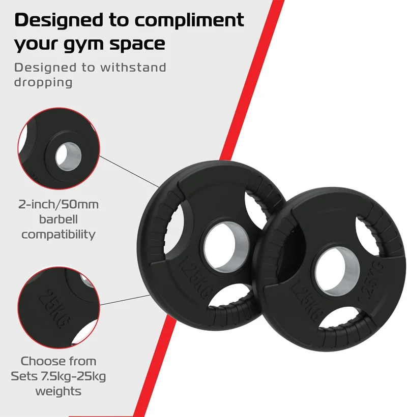 2 x 25kg Gummierte Olympia Hantelscheiben – Tri-Grip