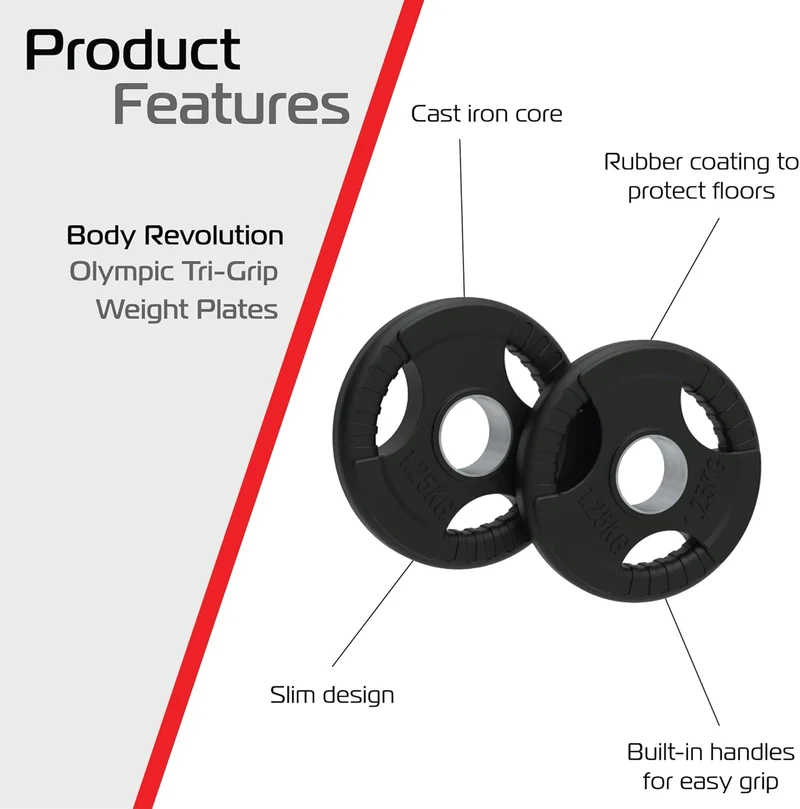 7,5 kg Olympische Hantelscheiben mit Tri-Grip-Griffen – Schwarz