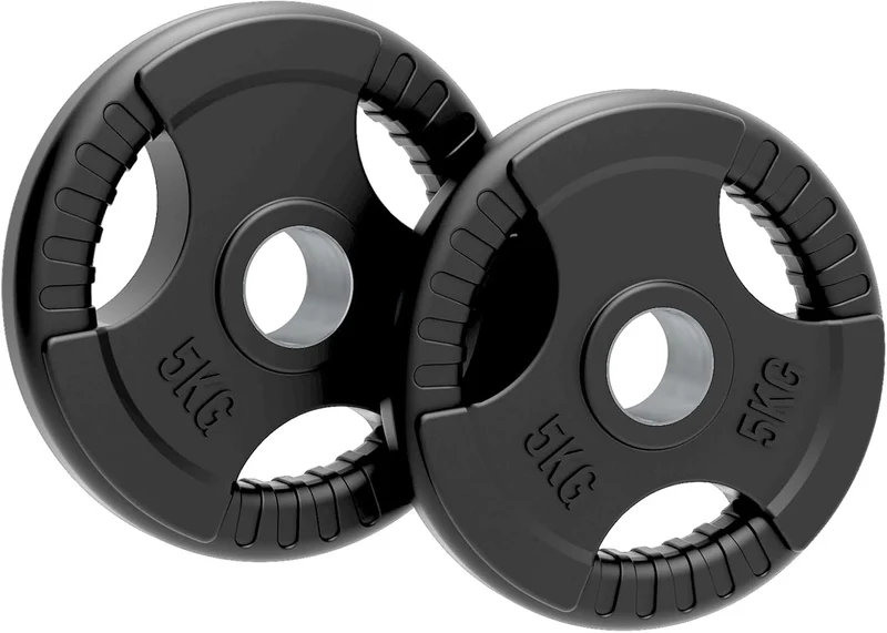 2 x 5kg Olympische Tri-Grip Gummi-Hantelscheiben Schwarz