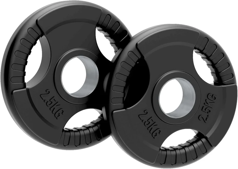 2 x 2.5kg Olympische Tri-Grip Gummi-Hantelscheiben Schwarz