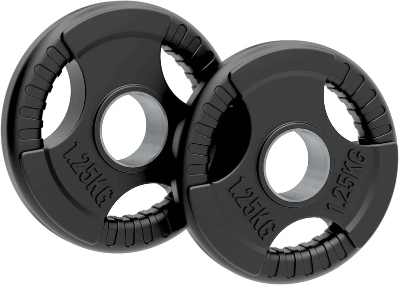 2 x 1.25kg Olympische Tri-Grip Gummi-Hantelscheiben Schwarz