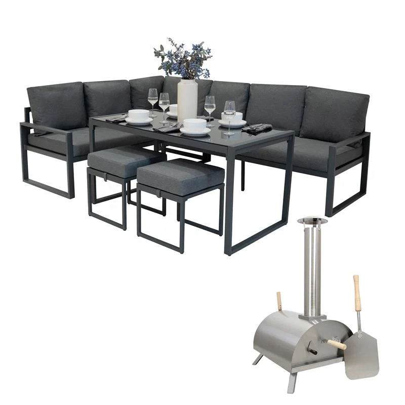 Tisch-Pizzaofen & Aluminium-Ecksofa-Set – Anthrazitgrau