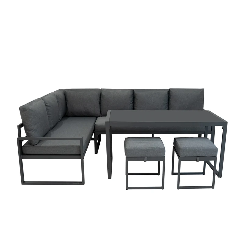 Tisch-Pizzaofen & Aluminium-Ecksofa-Set – Anthrazitgrau