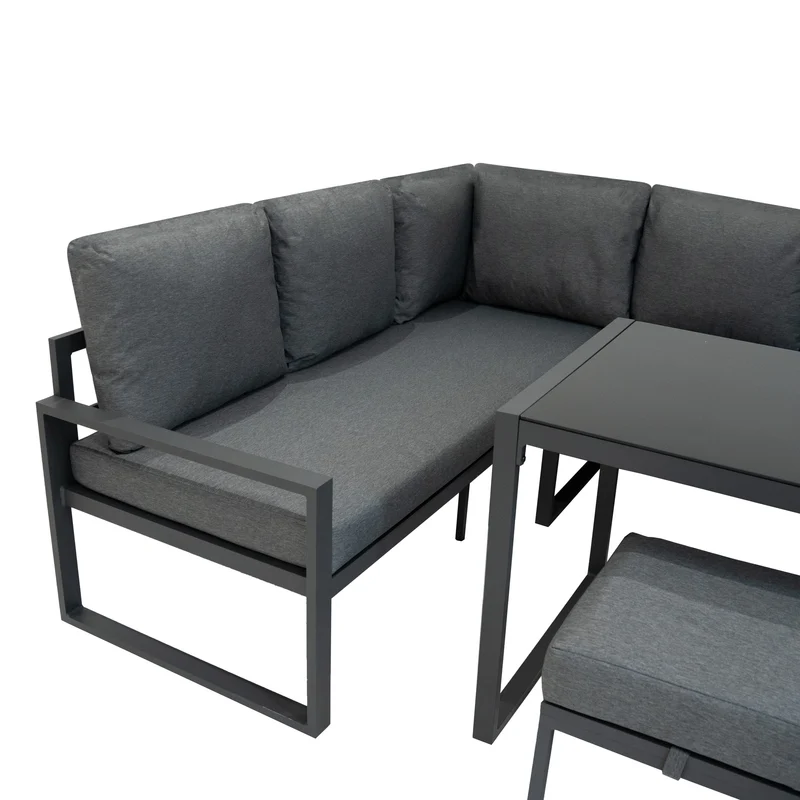 Tisch-Pizzaofen & Aluminium-Ecksofa-Set – Anthrazitgrau