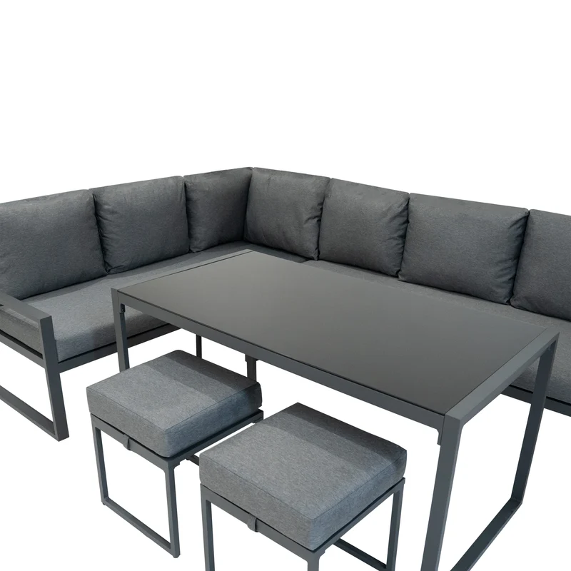 Tisch-Pizzaofen & Aluminium-Ecksofa-Set – Anthrazitgrau