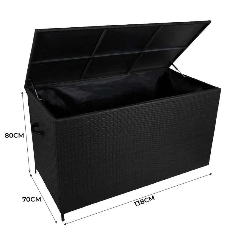 Aluminium 5-teiliges Ecksofa-Set mit schwarzer Rattan-Aufbewahrungsbox - Holz