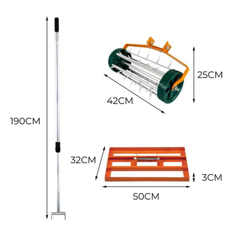 T-Mech Rasenrakel 50cm und rollender Rasenlüfter – Orange