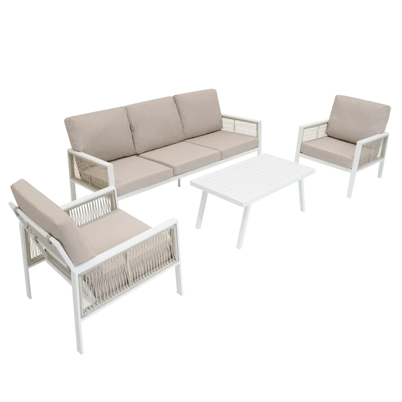 4-teilige Aluminium-Sofagarnitur – Weiß