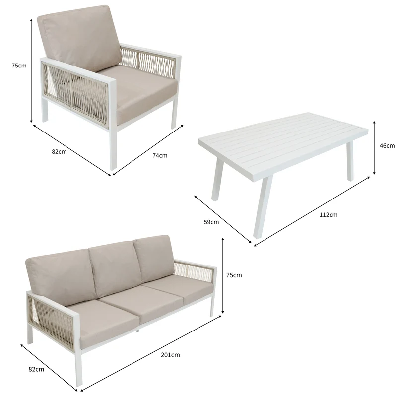 4-teilige Aluminium-Sofagarnitur – Weiß