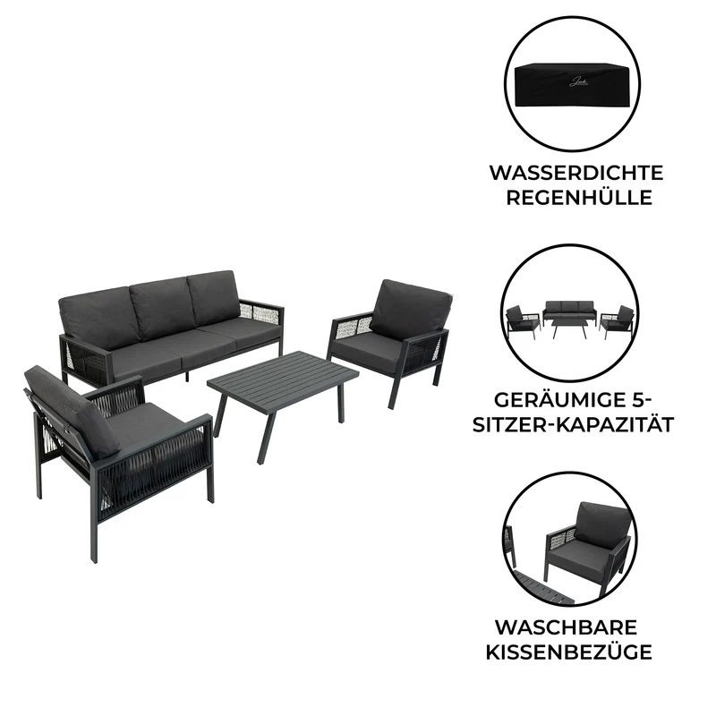 4-teilige Aluminium-Sofagarnitur – Anthrazitgrau