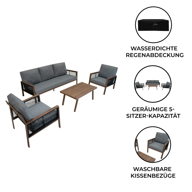 4-teilige Aluminium-Sofagarnitur – Holz