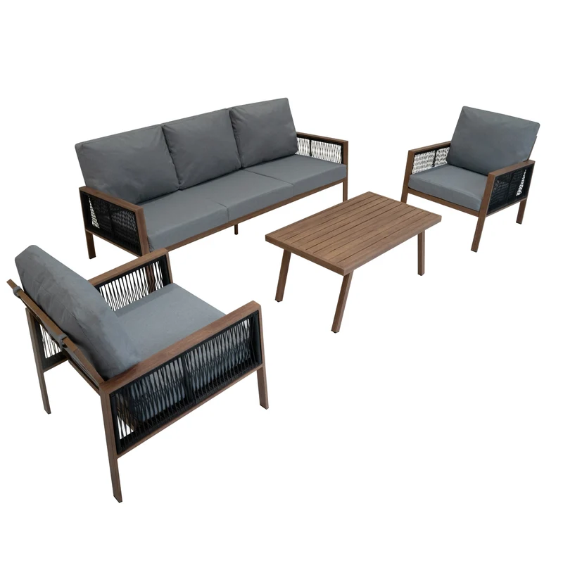 4-teilige Aluminium-Sofagarnitur – Holz