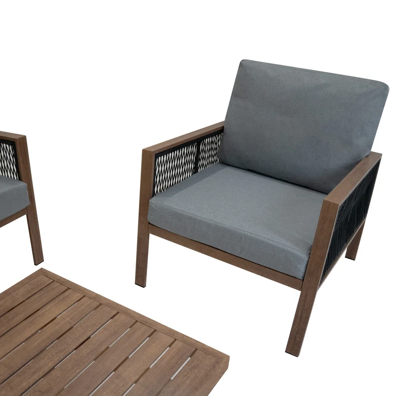 4-teilige Aluminium-Sofagarnitur – Holz