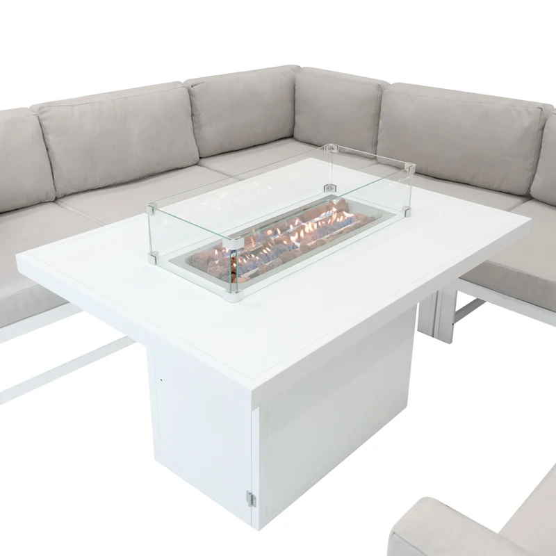 Aluminium 9-teiliges Modulares Gartenmöbelset mit Feuerstelle - Weiß