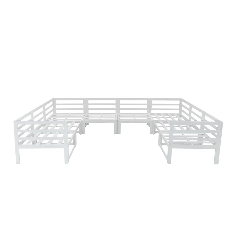 Aluminium 9-teiliges Modulares Gartenmöbelset mit Feuerstelle - Weiß