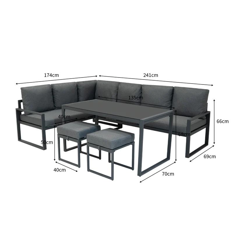 Aluminium 5-teiliges Ecksofa-Set - Anthrazitgrau