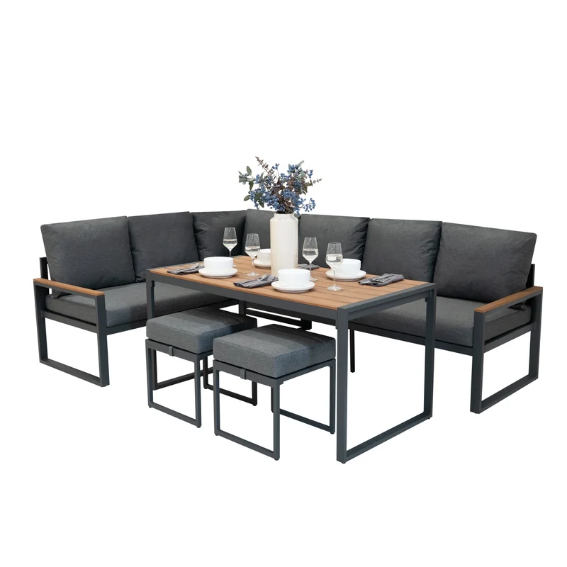 Aluminium 5-teiliges Ecksofa-Set - Holz
