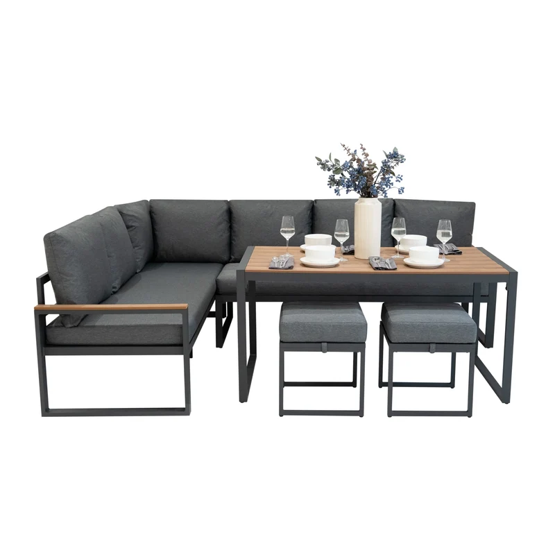 Aluminium 5-teiliges Ecksofa-Set - Holz